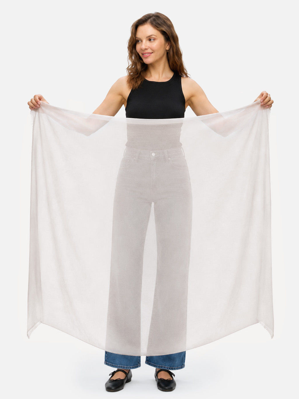 Square - Featherlight Solid Cashmere Scarf - Ivory