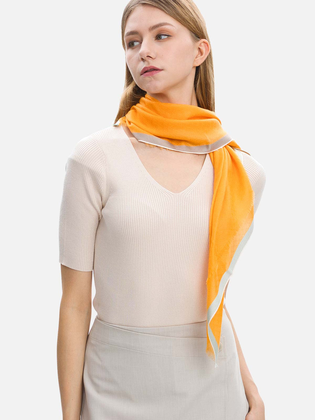 Square - Featherlight Orange Cashmere Scarf