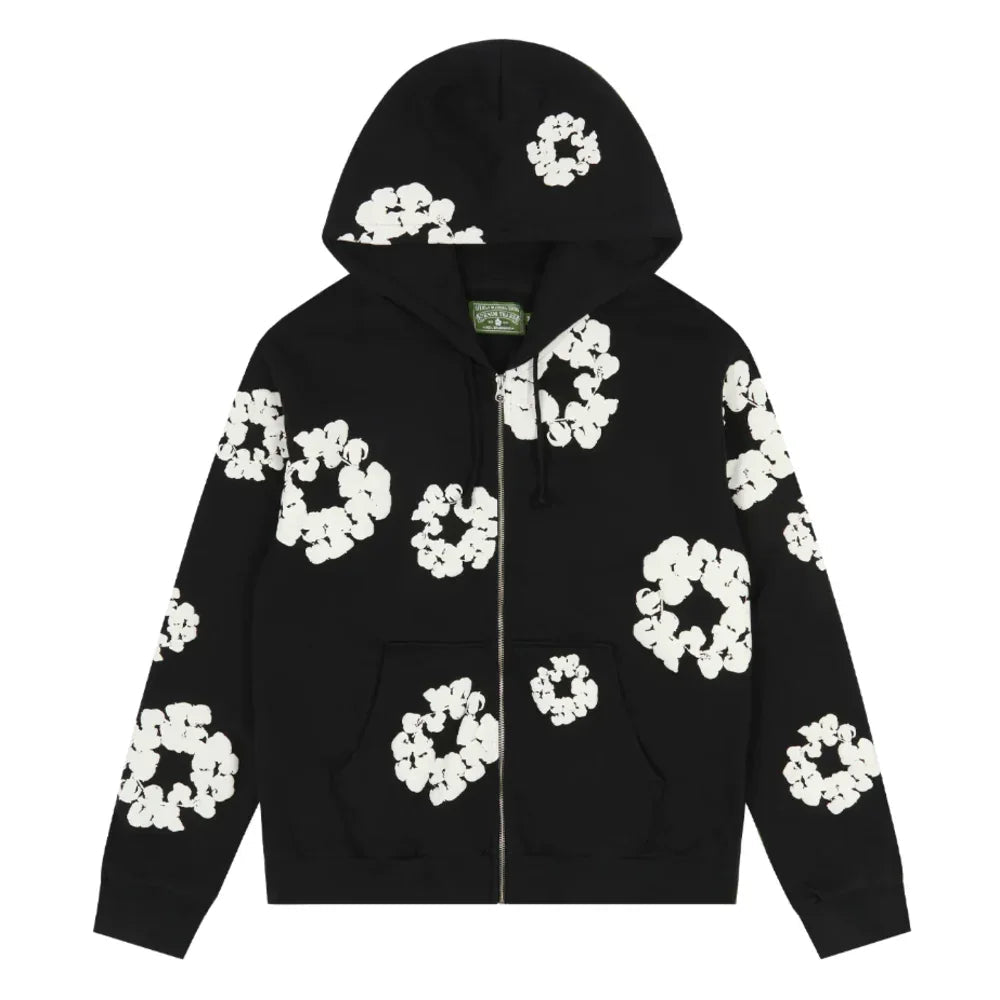 Denim Tears Cotton Wreath Zip Hoodie Black