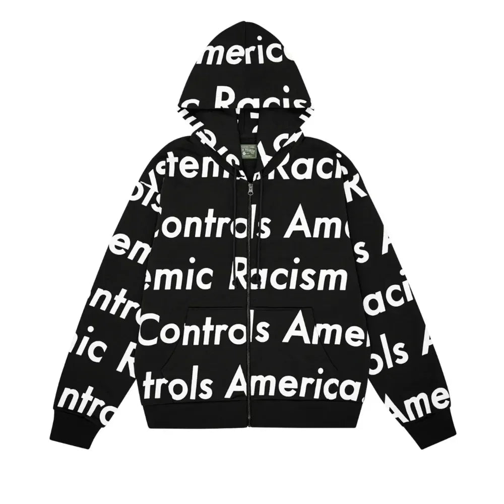 Denim Tears x Arthur Jafa Systemic Racism Controls America Zip Up Hoodie Black
